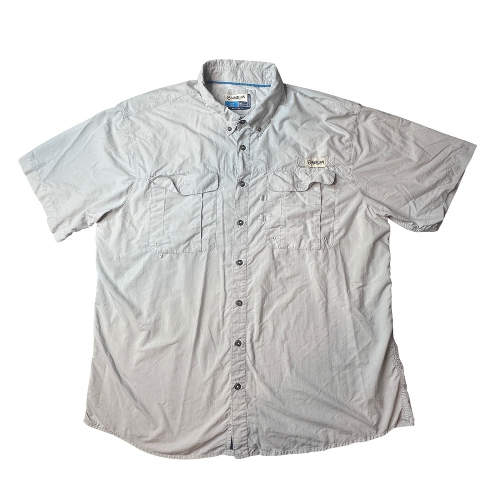 Magellan Fishing Shirt Mens 2XL Gray Laguna Madre Short Sleeve Moisture Wicking